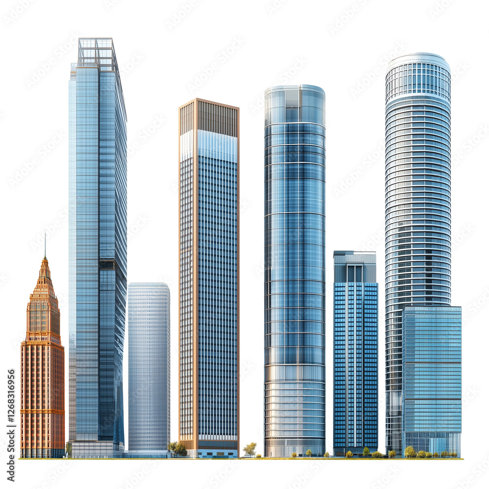 Modern Cityscape Skyline Tall Buildings Design urban tower isolated on transparent background Modern Cityscape Skyline Tall Buildings Design urban tower isolated on transparent background