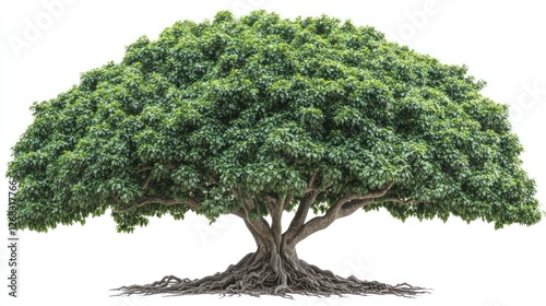 Lush green banyan tree isolated on white; nature background; website design