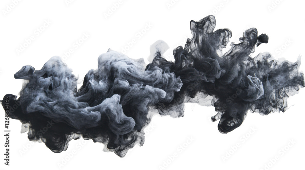 Black and white ink mixing in water creating abstract shapes on transparent background Black and white ink mixing in water creating abstract shapes on transparent background