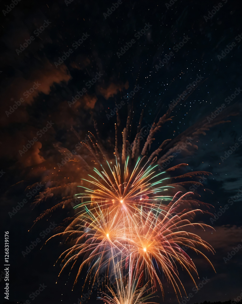 Fototapeta premium The fireworks display features a variety of colors and patterns.