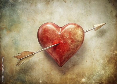 Vintage Playful 3D Heart & Arrow Doodle - Abstract Background Stock Photo