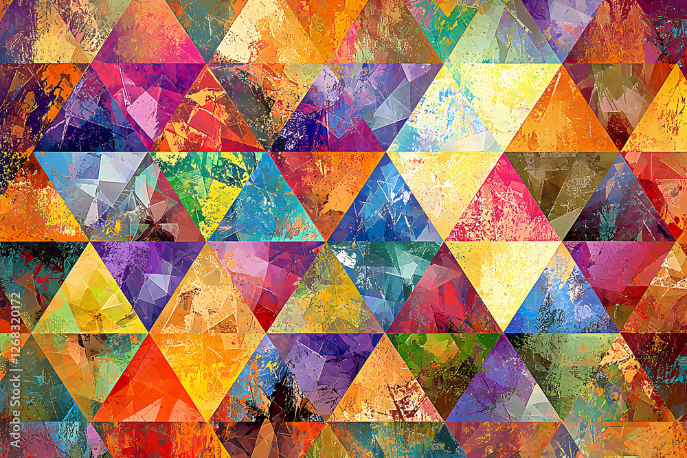 A vibrant digital artwork featuring an abstract composition of colorful triangles, creating a dynamic and geometric pattern. A vibrant digital artwork featuring an abstract composition of colorful triangles, creating a dynamic and geometric pattern.