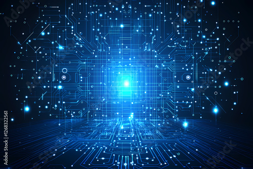 Wallpaper Mural An intricate vector illustration of a blue circuit board with futuristic digital tech elements. Torontodigital.ca