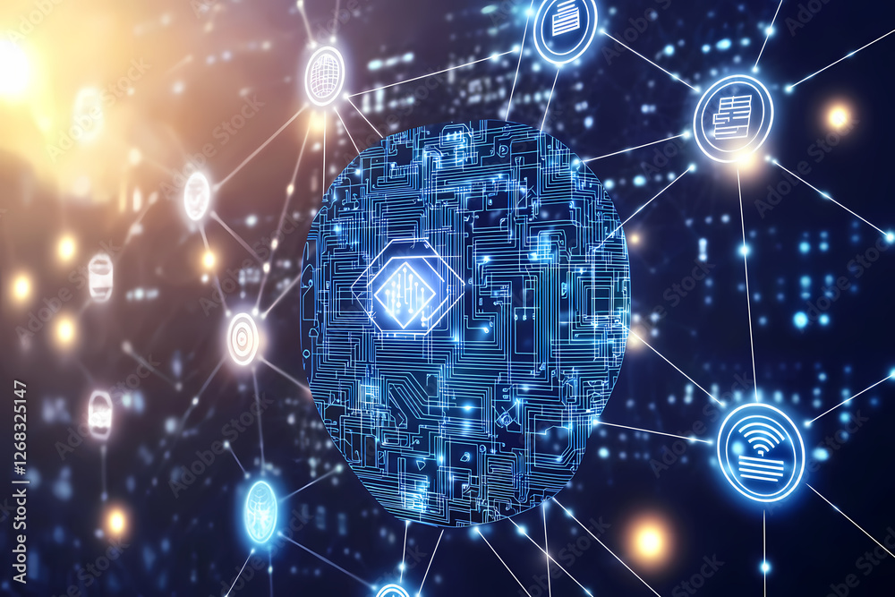 An intricate vector illustration of a blue circuit board with futuristic digital tech elements. An intricate vector illustration of a blue circuit board with futuristic digital tech elements.