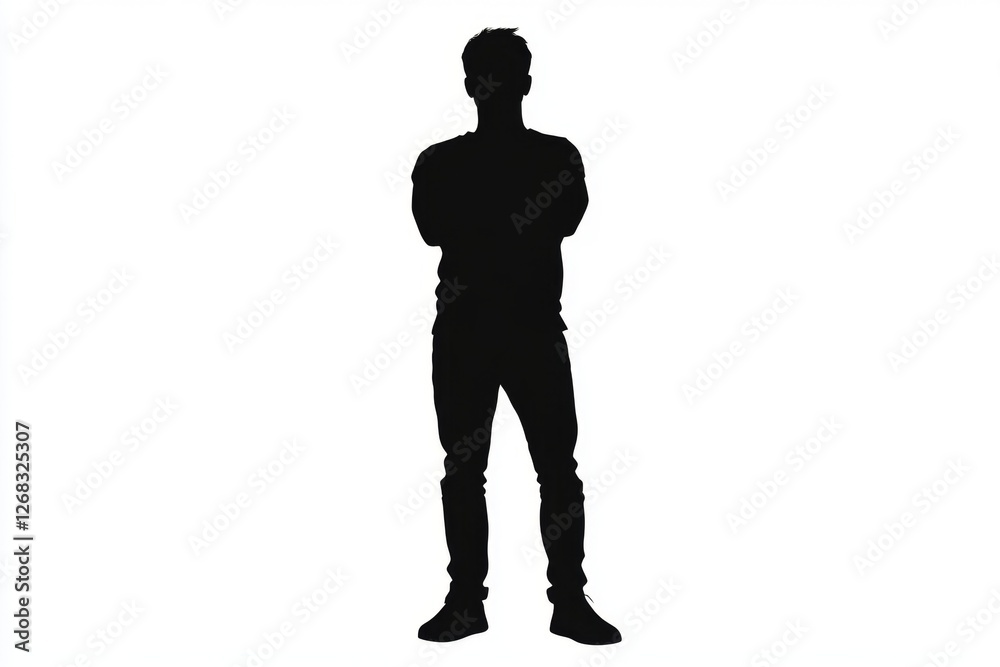 Confident man silhouette, arms crossed, studio, white background, profile (5) Confident man silhouette, arms crossed, studio, white background, profile (5)