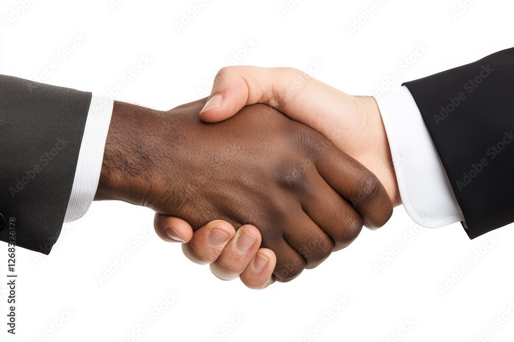 Diverse men shaking hands, agreement, studio, white background, deal Diverse men shaking hands, agreement, studio, white background, deal