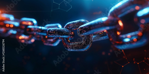 Blockchain technology connecting secure data in digital chain links