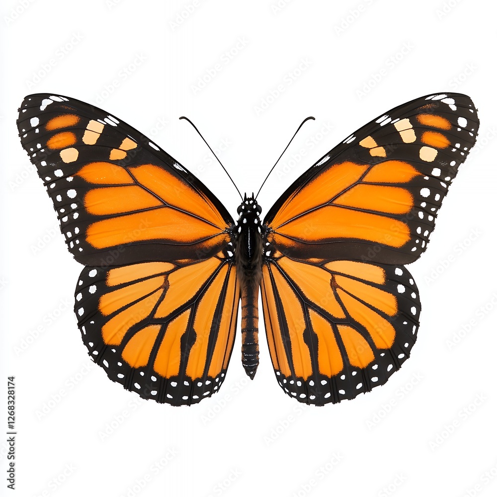 Fototapeta premium Monarch Butterfly in Vivid Orange and Black Displaying Intricate Wing Patterns