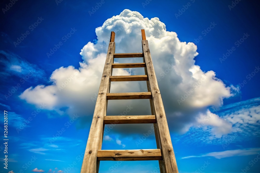 Wooden Ladder Reaching for Cloud - Aspiration and Dreams Stock Photo Wooden Ladder Reaching for Cloud - Aspiration and Dreams Stock Photo