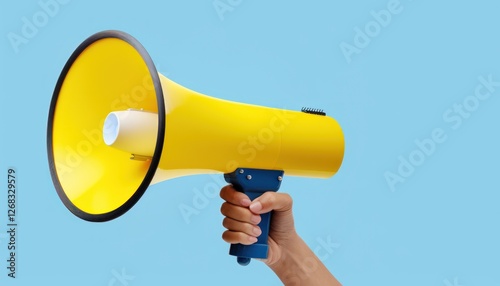 Cheerful energetic girl using megaphone to announce exciting promotions and sales deals
