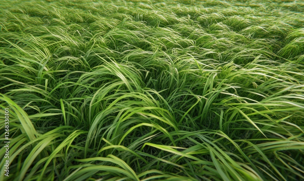 Lush green grass swaying gently in the breeze, creating a serene and tranquil outdoor scene Lush green grass swaying gently in the breeze, creating a serene and tranquil outdoor scene