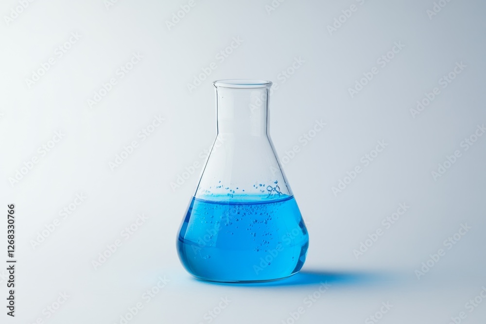 Blue liquid in flask, lab, experiment, science, white background Blue liquid in flask, lab, experiment, science, white background