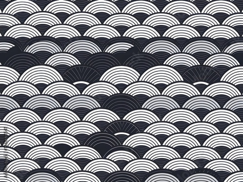 Classic japanese black and white wave seamless pattern minimalist zen design