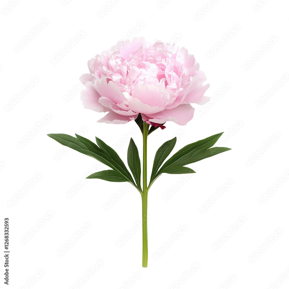 A beautiful pink peony flower standing tall with lush green leaves. transparent background A beautiful pink peony flower standing tall with lush green leaves. transparent background