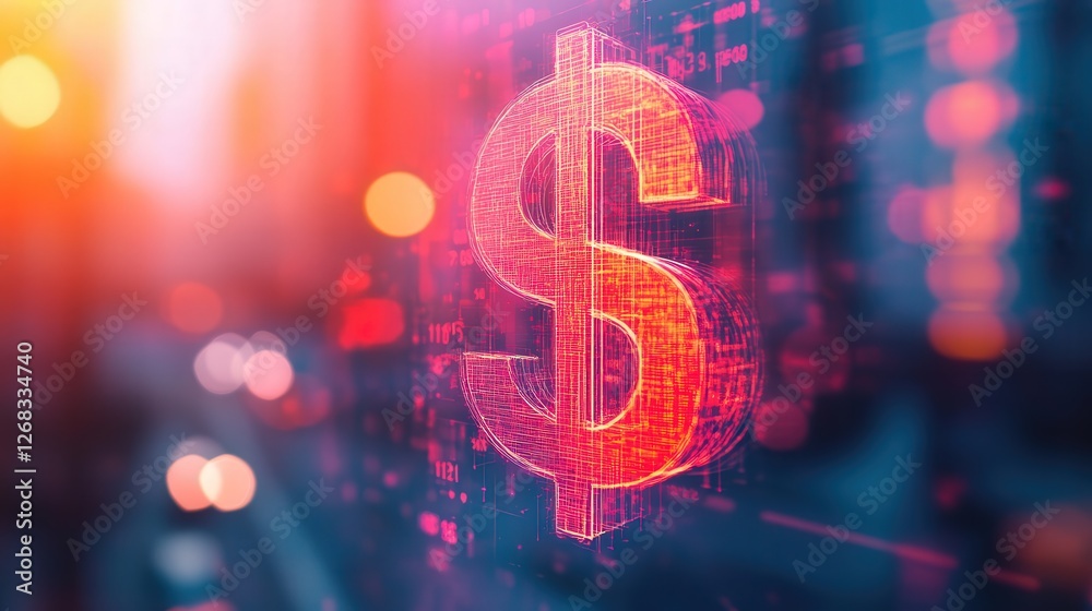 transparent money icon, with sharp contours and minimalistic design, floating against a blurred background representing financial freedom.