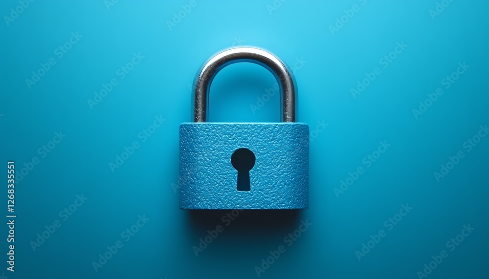 Blue padlock on simple background, symbolizing protection, security and safety, modern digital design, sleek lock, minimalist aesthetics Blue padlock on simple background, symbolizing protection, security and safety, modern digital design, sleek lock, minimalist aesthetics