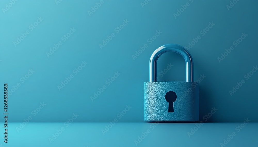 Blue padlock on simple background, symbolizing protection, security and safety, modern digital design, sleek lock, minimalist aesthetics Blue padlock on simple background, symbolizing protection, security and safety, modern digital design, sleek lock, minimalist aesthetics