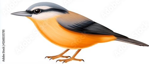 Vibrantly Illustrated Bird with Orange Belly and Grey Wings Perched Elegantly photo