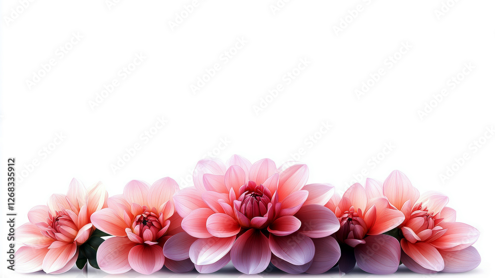 Fototapeta premium Soft Gradient Dahlia Flowers on White Background