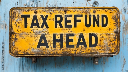 Tax Refund Ahead. Tax refund concept with a road sign under blue sky 