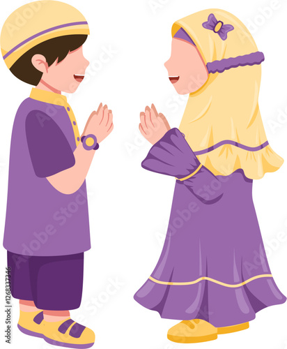 Muslim kids greeting eid mubarak