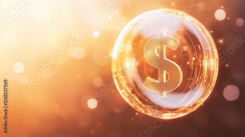 money icon surrounded by a soft glow, placed on a neutral background to evoke a sense of wealth and financial clarity.
