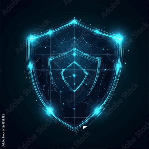 Digital security shield concept, glowing cyber protection icon