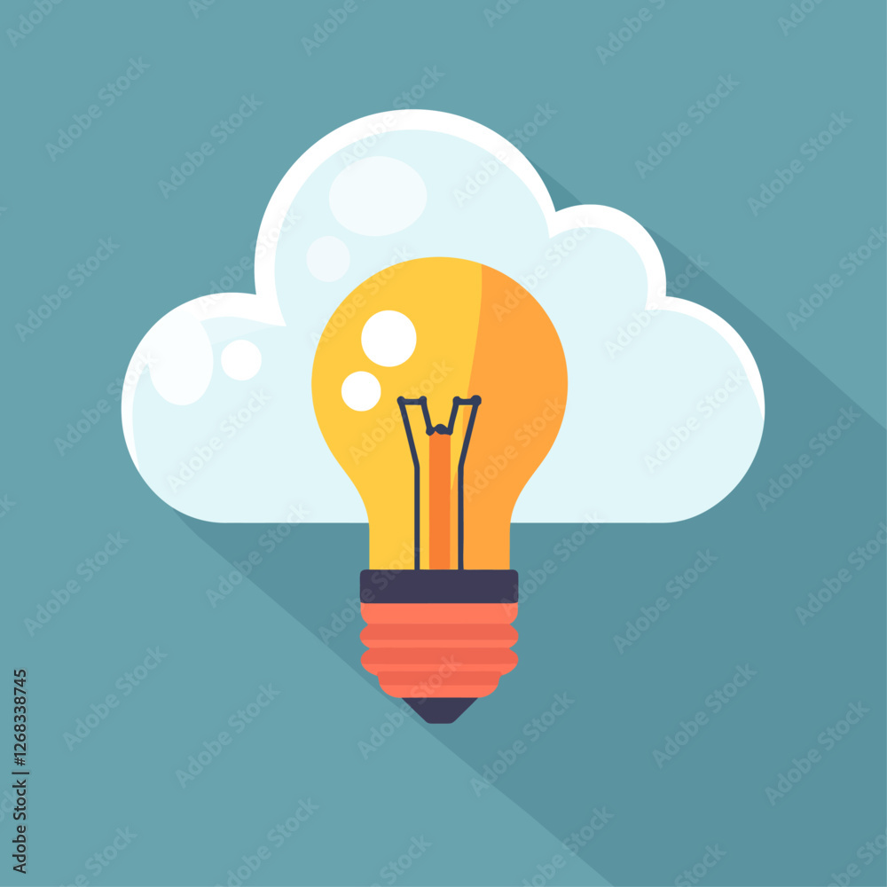 Cloud Idea Concept: Lightbulb in Cloud Illustration on Blue Background Cloud Idea Concept: Lightbulb in Cloud Illustration on Blue Background