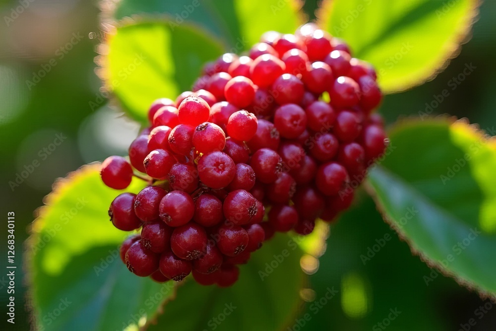 Close-up of Red Berries Clustered on a Branch with Green Leaves Close-up of Red Berries Clustered on a Branch with Green Leaves