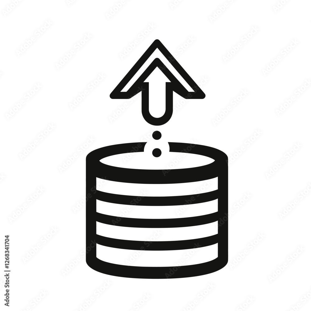 Database with an arrow pointing upwards, data concept, data transfer Database with an arrow pointing upwards, data concept, data transfer