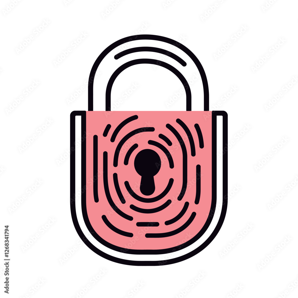 Pink Lock Icon with Fingerprint Security on White Background. Pink Lock Icon with Fingerprint Security on White Background.