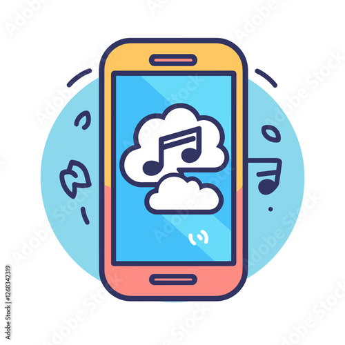 Cloud music streaming service icon on mobile phone, technology concept