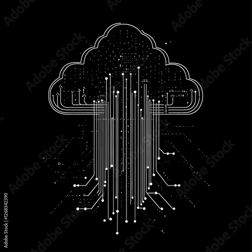 Cloud Computing Concept: Digital Cloud with Circuit Board Design on Black