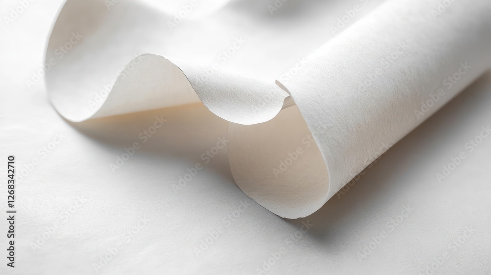 A close-up of a white paper roll with curled edges. A close-up of a white paper roll with curled edges.