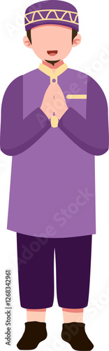 Muslim Man in Purple Clothing, Saluting