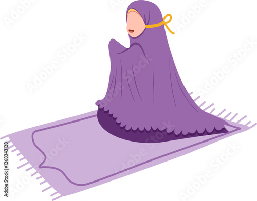 Muslim Woman in Purple Niqab Praying on Lavender Prayer Mat