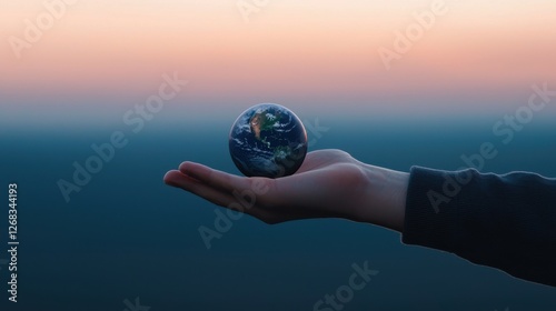 world earth hour day concept. Hand Shielding Glowing Earth Globe Protecting Our Fragile Planet s Future photo