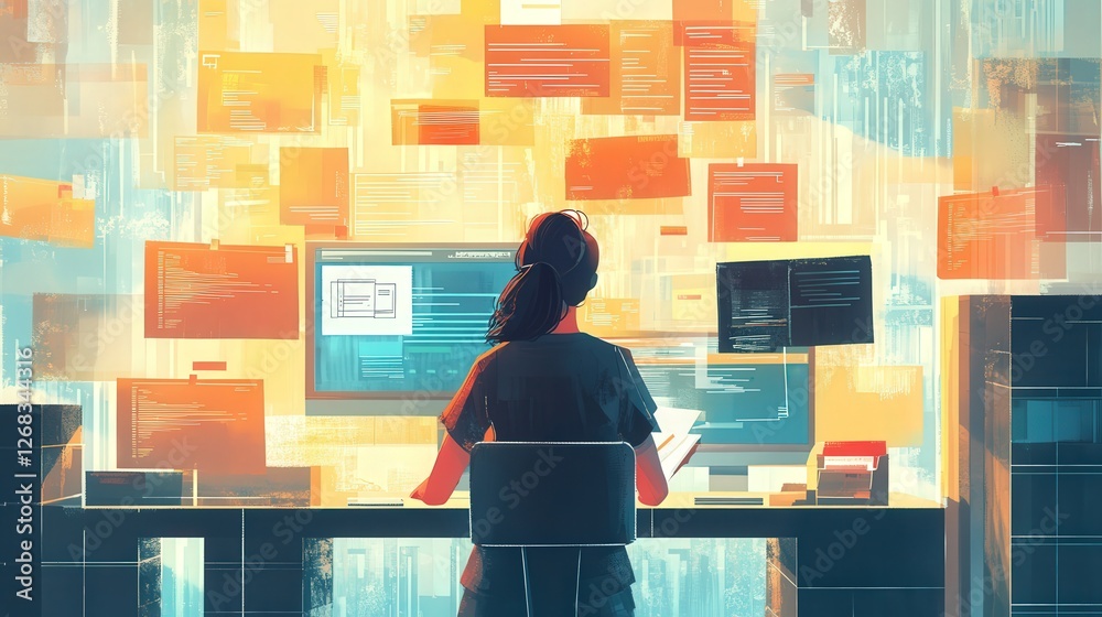worker accessing digital files from a document management system, using an intuitive interface to search, retrieve, and share documents worker accessing digital files from a document management system, using an intuitive interface to search, retrieve, and share documents