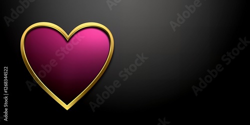 Elegant Pink Heart with Golden Frame on Black Background Valentine s Day Design Romantic Love Symbol