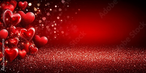 Sparkling Red Hearts on Glitter Background Valentine s Day Romance