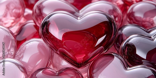 Romantic Red and Pink Glass Hearts Valentine s Day Background Love Concept Close Up