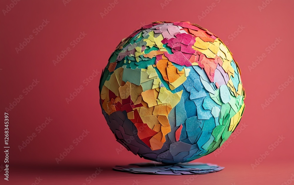 Ecofriendly humanitythemed globe collage made of paper, colorful and vibrant pop design, creative school project, graphic design for wallpaper, background, and mockup Ecofriendly humanitythemed globe collage made of paper, colorful and vibrant pop design, creative school project, graphic design for wallpaper, background, and mockup