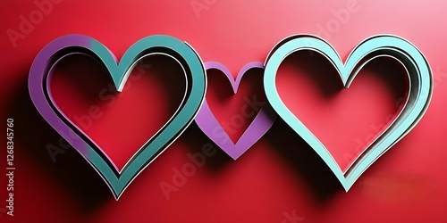 Three Abstract Layered Hearts on Red Background Romantic Valentine s Day Design
