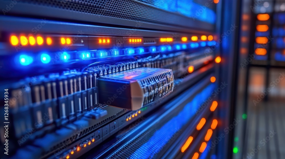 Naklejka premium Server rack data center installation network lights