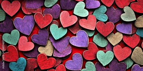 Colorful Wooden Hearts Background Valentine s Day Love Romance Concept