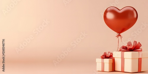 Romantic Valentine s Day Gift Presents with Heart Balloon Pastel Background