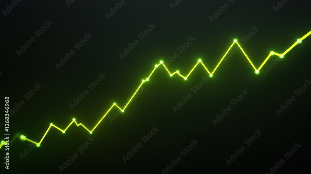 Naklejka premium neon Bitcoin line chart with a rising green graph pointing up, illustrating Bitcoin's growth in financial markets.