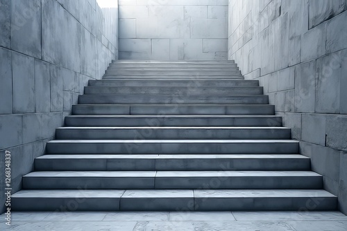 Modern Concrete Stairs Leading Upward in a Stone Wall Structure