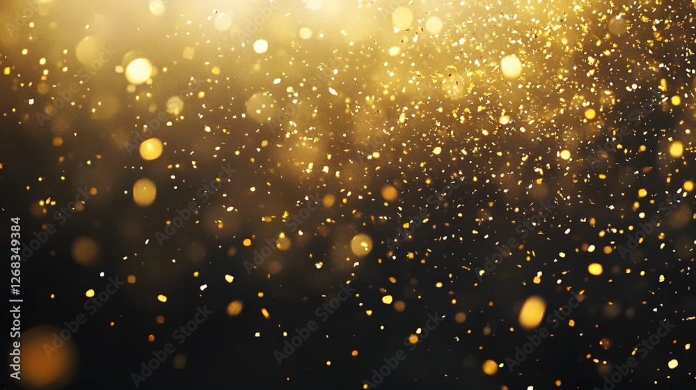 Fototapeta premium Shimmering Gold Particles on Dark Background Creating Magical Atmosphere