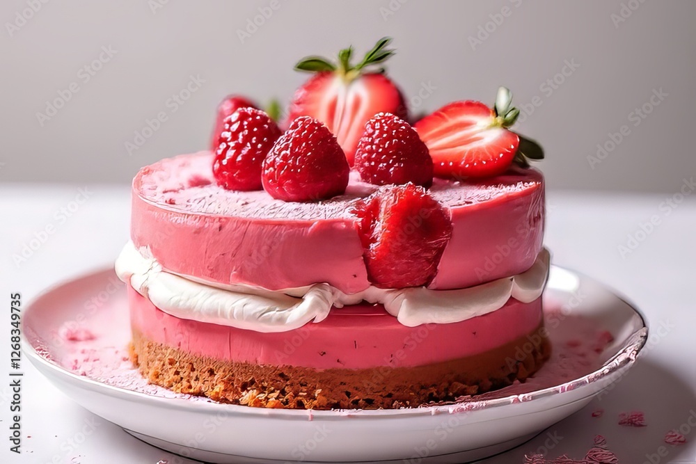 Pink Berry Cake Dessert with Whipped Cream Layers Pink Berry Cake Dessert with Whipped Cream Layers